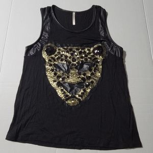 💚 Manito Womens Tank Top Leopard Face In Sequins Size‎ Small